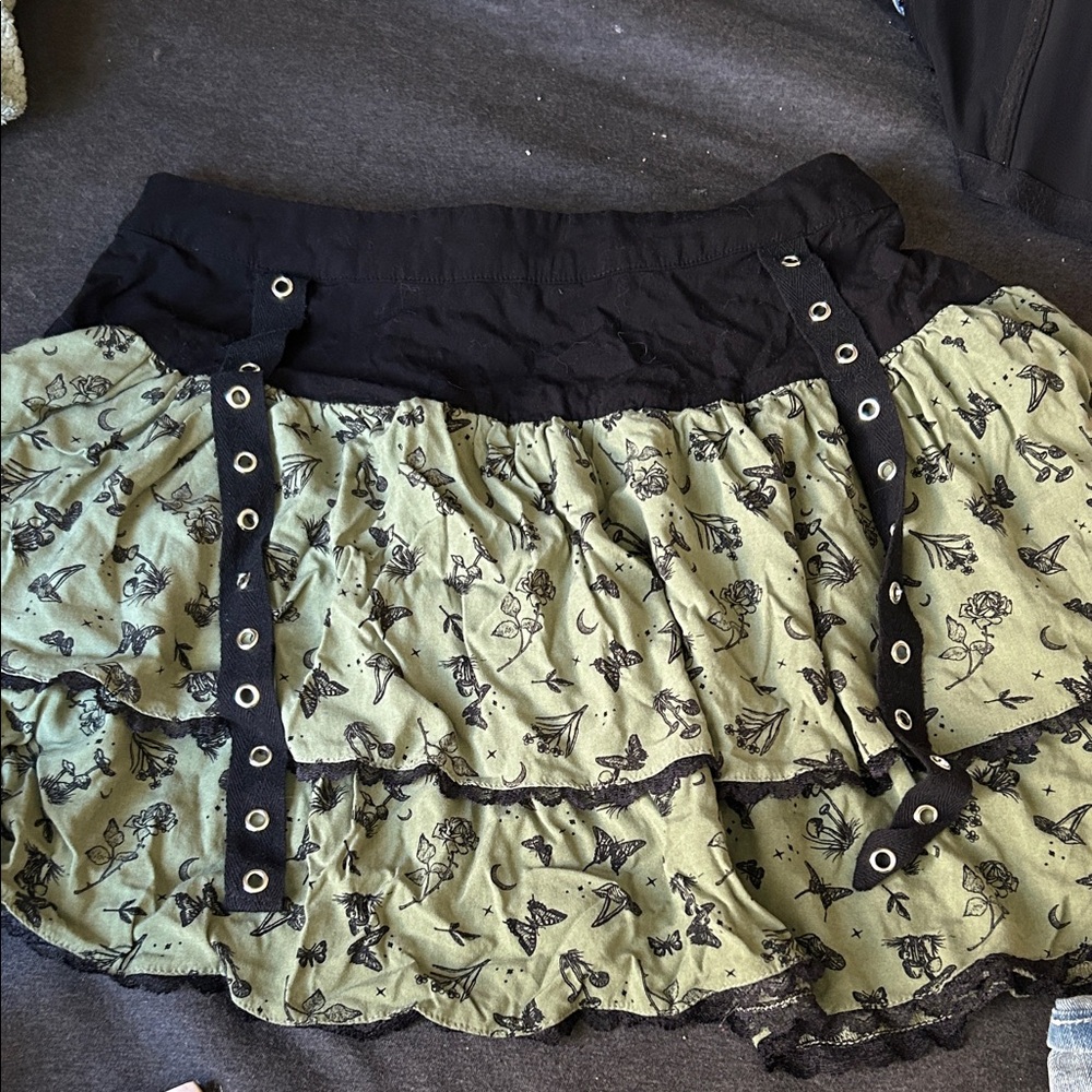 Able Black and Green Layered Mini Skirt